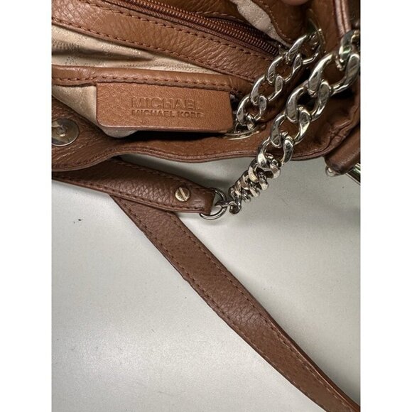 Michael Kors MK SILVER Leather Tote shoulder Bag purse Crossbody Silver chain - Picture 9 of 9